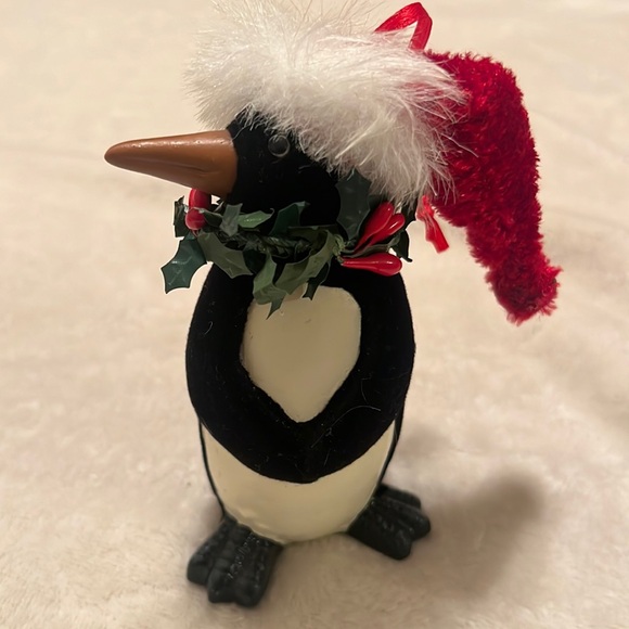 Fiesta Christmas Penguin wearing Santa Hat and wreath ornament 5" tall - Picture 1 of 5